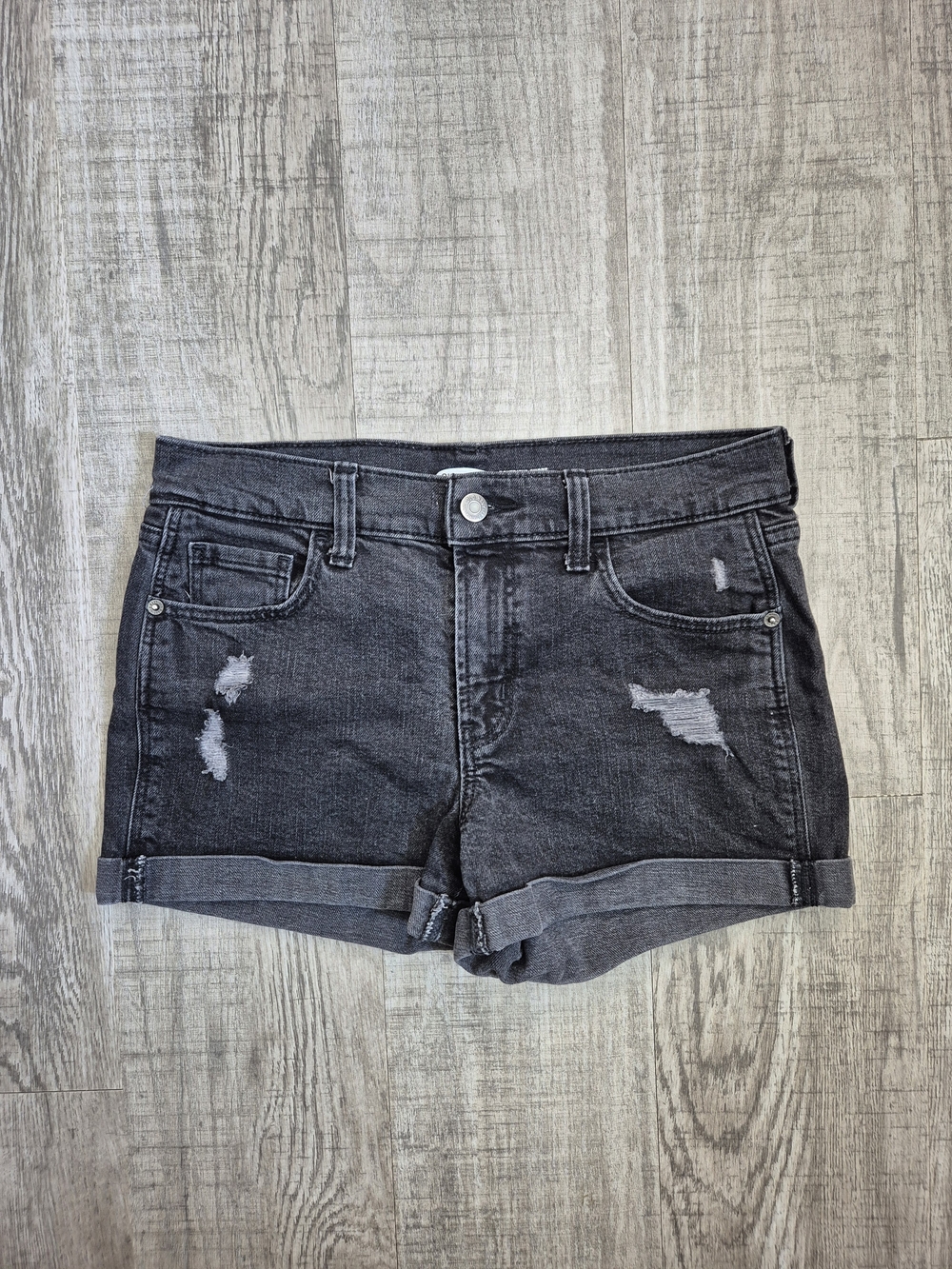 Old Navy Boyfriend Charcoal Distressed Roll-Cuff Denim Shorts